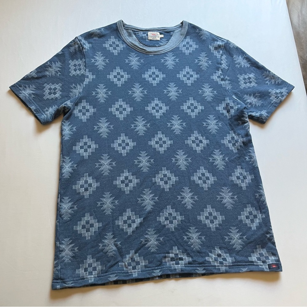FAHERTY blue knit crew neck tribal southwestern print‎ short sleeve T-shirt
